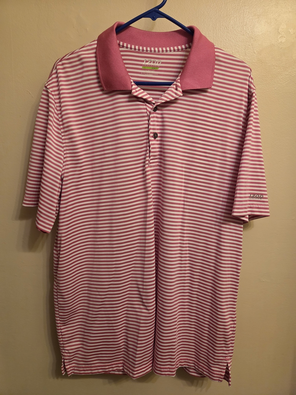 IZOD Golf Performance Polo Shirt Men’s XL Pink Striped Preppy Summer Activewear